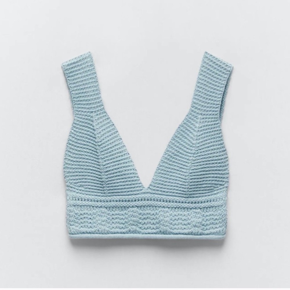 NWT ZARA Crop Knit Top Blue M - Picture 5 of 6